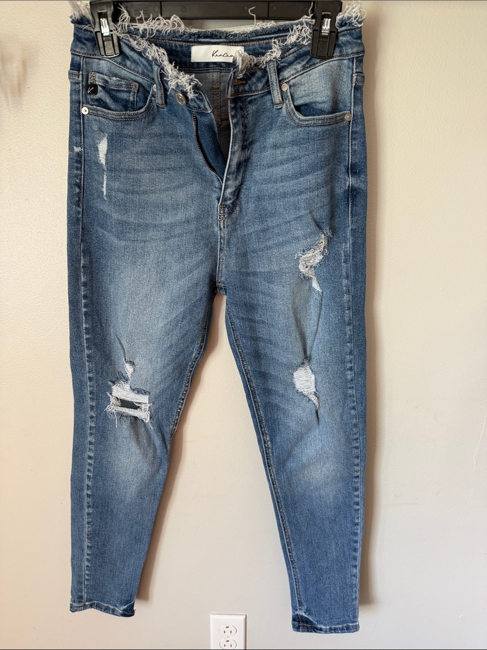 KanCan Medium Blue Distressed Frayed Waist Skinny Jeans